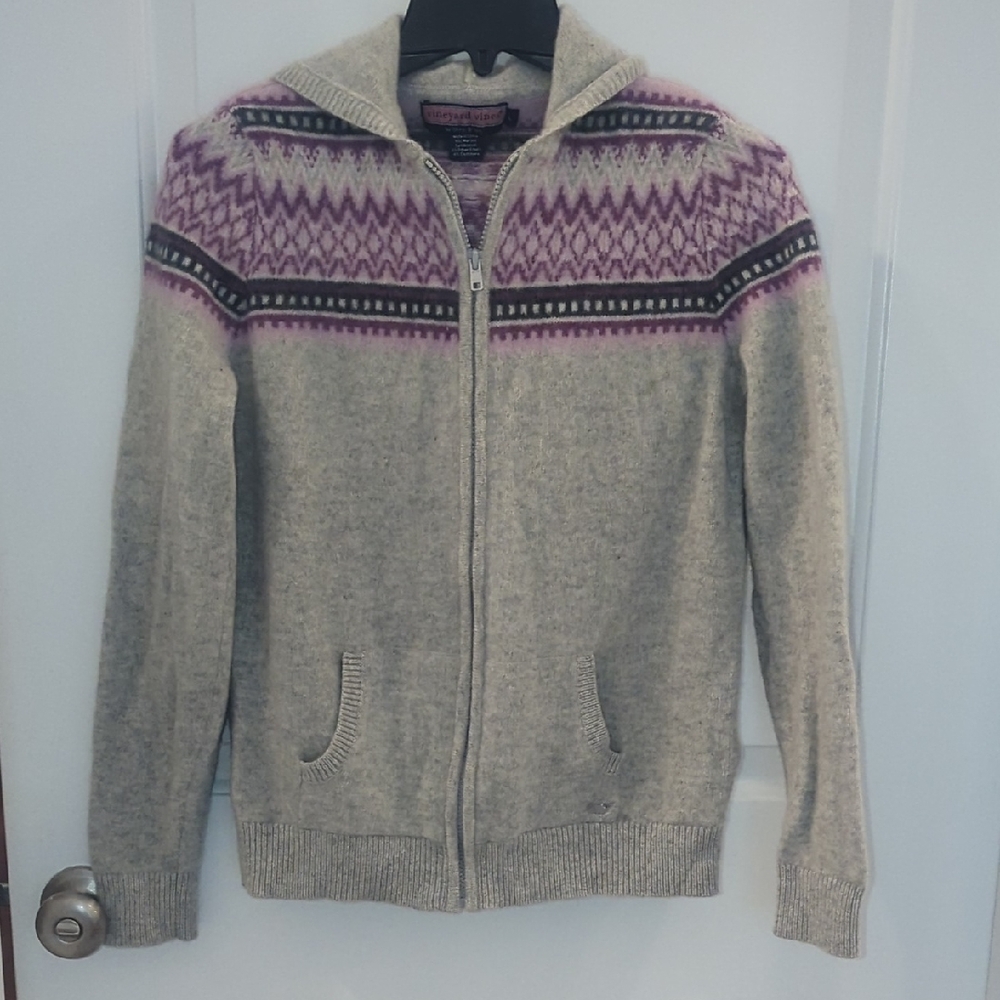Vineyard Vines Cream and Pink Patterned Cardigan